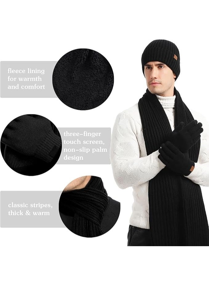 Sylqvxh 3Pcs Winter Hat Gloves Scarf Set,Ski Cap Touch Screen Mittens Suit Women Men,Warm Fleece Lined Beanie Hat Scarf Gloves Set for Sports Outdoor - Image 2